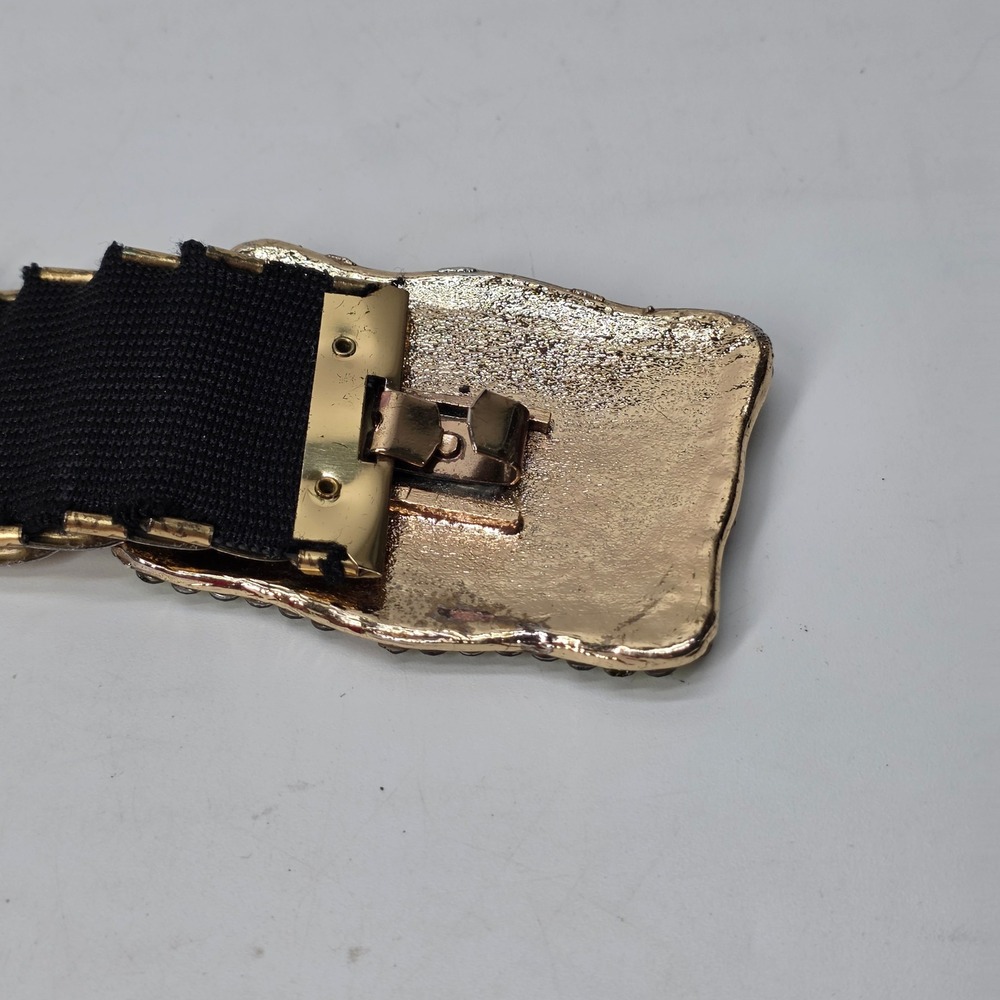Vintage Waist Belt Stretch Gold Green Rhinestones OS Mermaid Scale Y2K Glam Boho - Picture 8 of 10